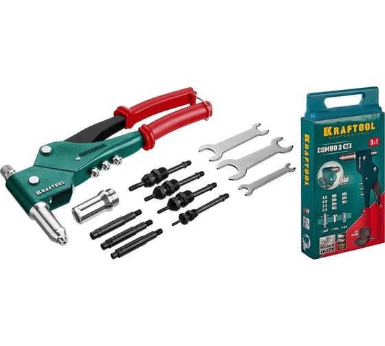 Изображение товара Поворотный заклепочник KRAFTOOL Combo3-M6 360°, комбинированный, в кейсе, 3 вида заклёпок