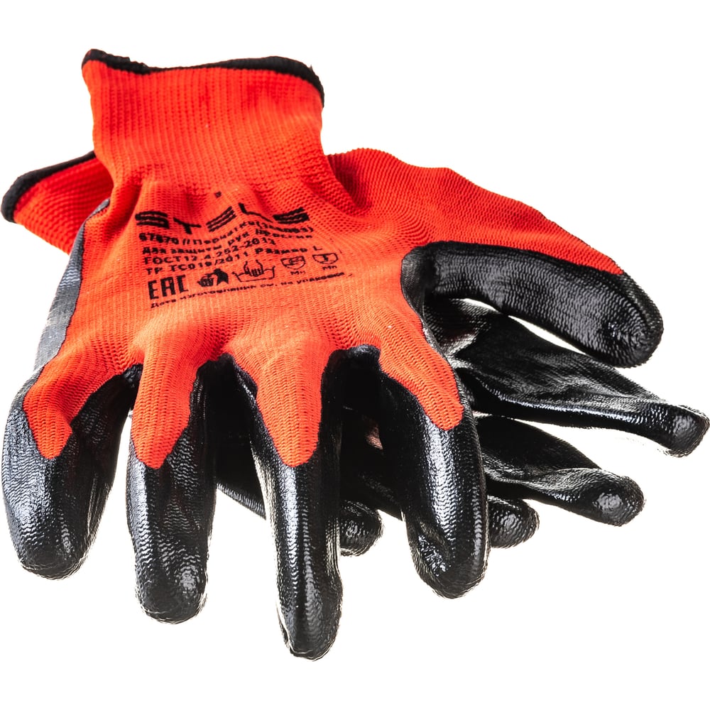 Маслобензостойкие полиэфирные перчатки STELS, цвет красный/черный, размер L