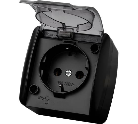 Изображение товара Розетка TDM ELECTRIC 2П+3 открытой установки IP54 16А с прозрачной крышкой графит "Селигер" SQ1818-0307