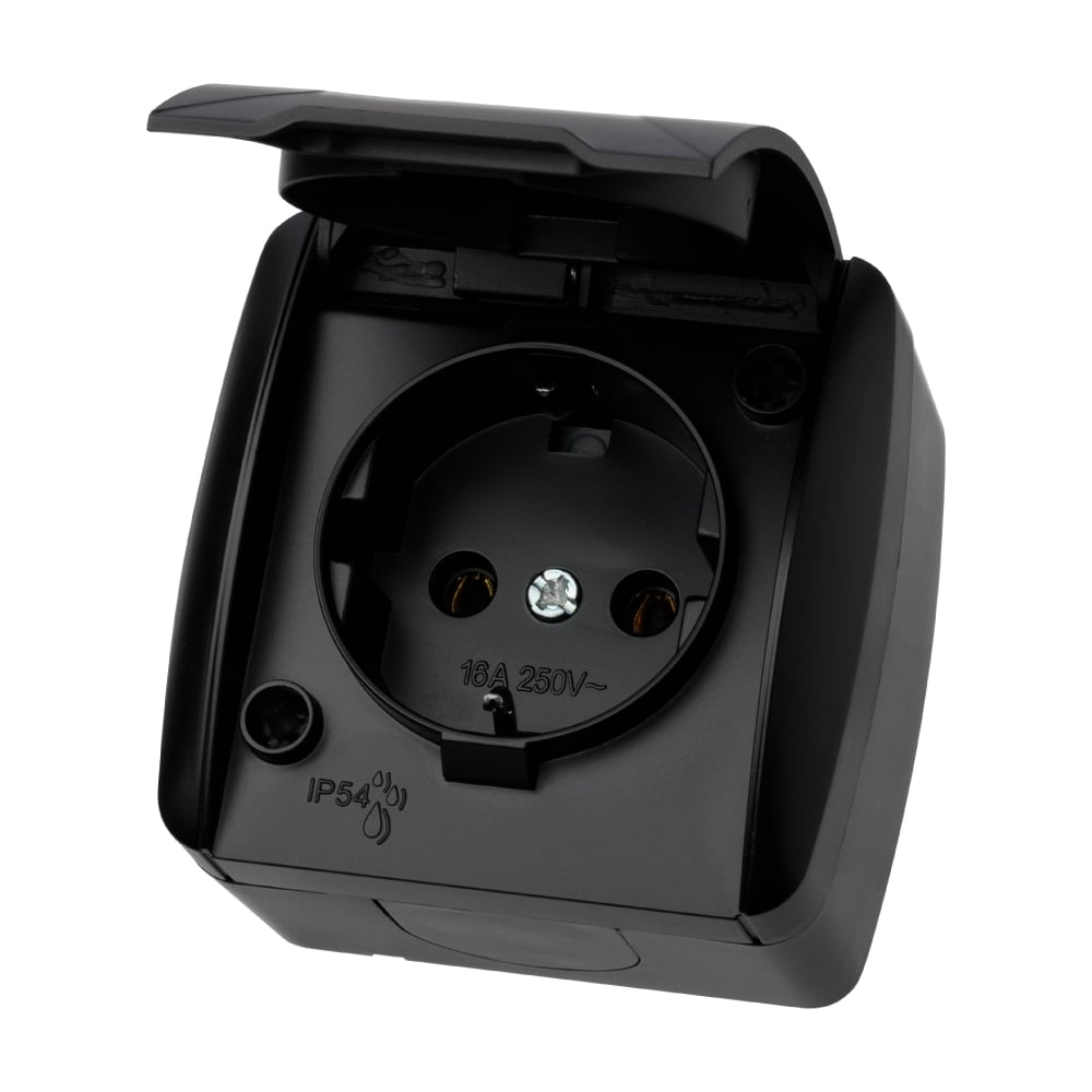 Изображение товара Розетка TDM ELECTRIC открытой установки IP54 16А с крышкой графит