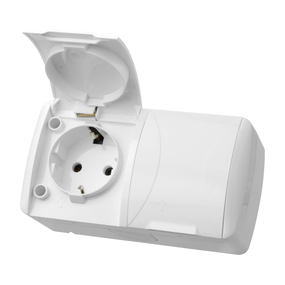 Изображение товара Розетка двойная с крышкой накладная с заземлением серия Селигер TDM ELECTRIC SQ1818-0014