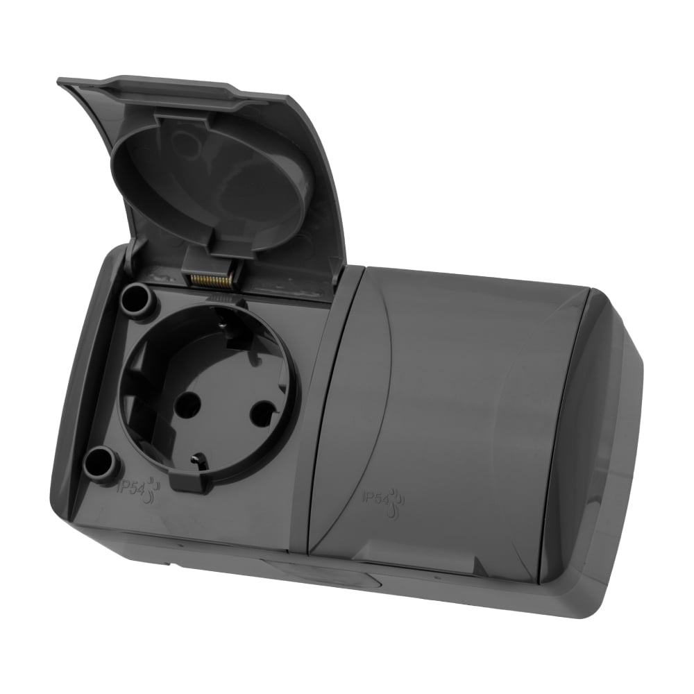 Изображение товара Розетка TDM ELECTRIC двойная 2П+3 IP54 для открытой установки серый SQ1818-0114