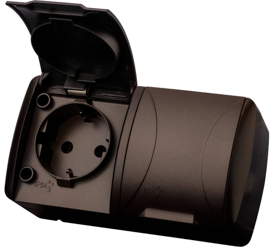 Изображение товара Розетка TDM ELECTRIC двойная 2П+3 открытой установки IP54 16А с крышкой шоколад "Селигер" SQ1818-0214