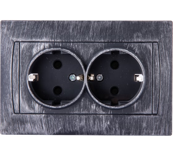Изображение товара Розетка двойная 2П+З 16А 250В с защитными шторками TDM ELECTRIC старинное серебро, серия "Лама" SQ1815-0654
