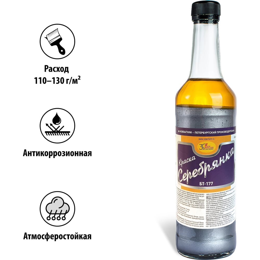 Изображение товара Краска БТ-177 НОВБЫТХИМ серебрянка 0,5л 1822