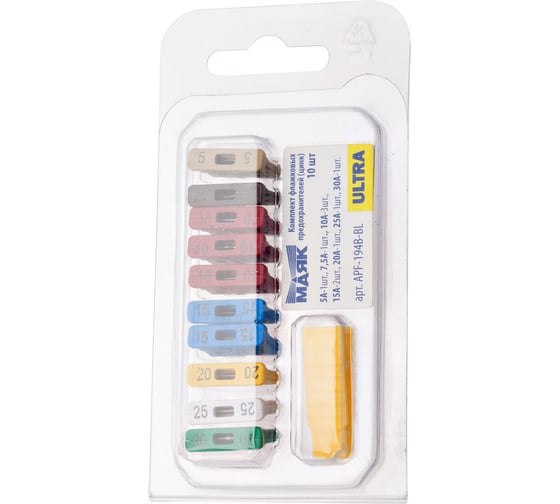 Изображение товара Предохранители мини флажковые МАЯК цинк, ультра, блистер 10шт., с пинцетом APF-194B-BL