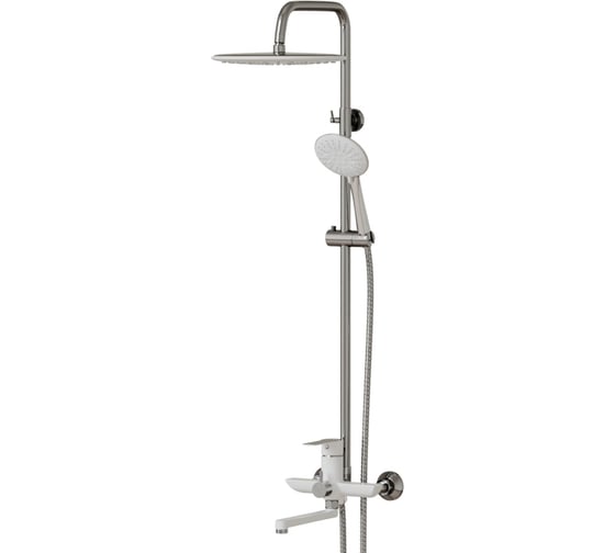 Изображение товара Душевая система MIXLINE смеситель, картридж 35 мм, с изливом + лейка 3 позиции + душевой шланг + тропический душ, белый ml2415 553212