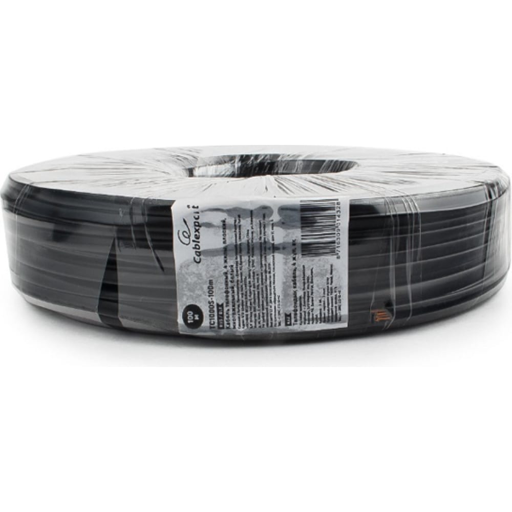 фото Телефонный кабель cablexpert 4 жилы, плоский, многожильный, 100 м, черный tc1000s/bl-100m