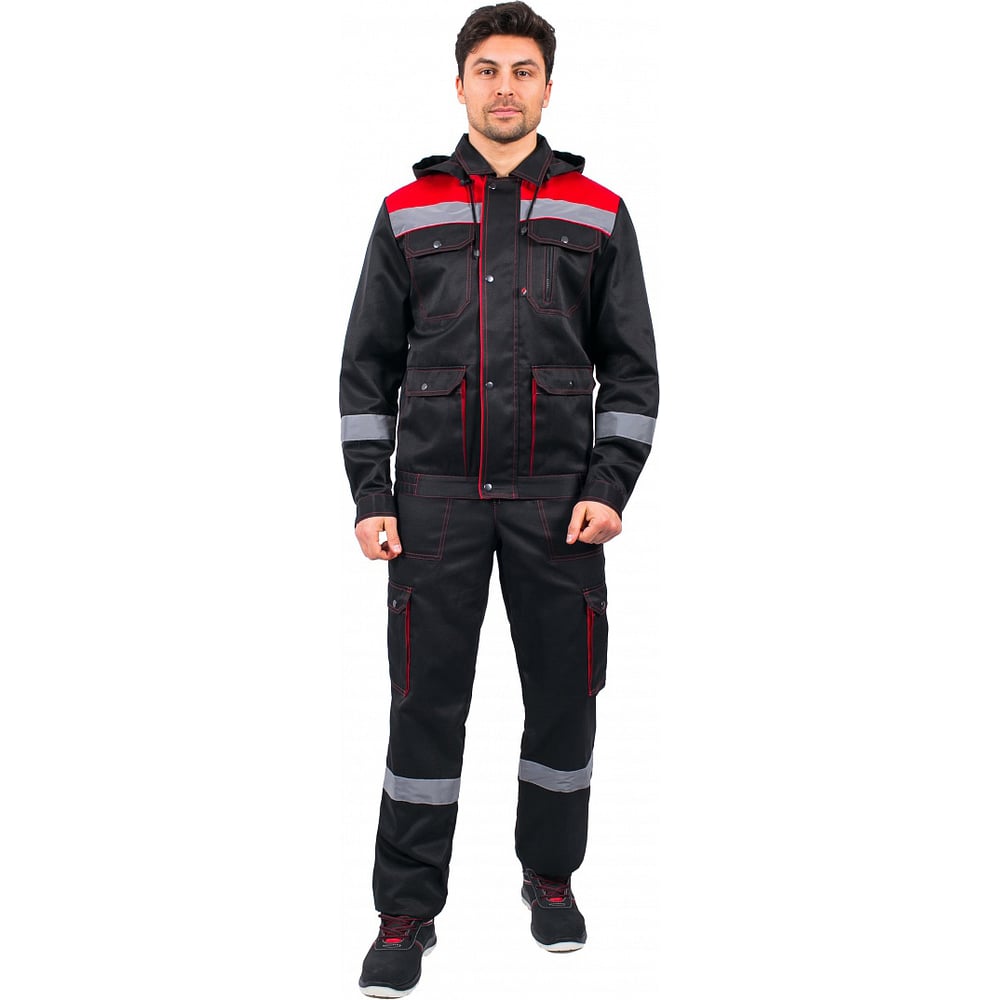 Изображение товара Мужской костюм-двойка Факел Титан черный/красный 56-58 см, водоотталкивающая ткань