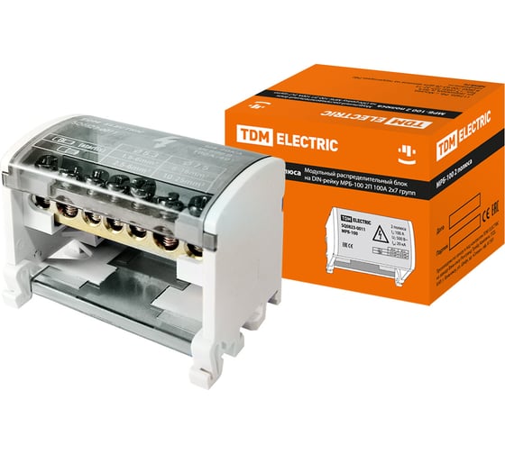 Изображение товара Модульный распределительный блок TDM ELECTRIC на DIN-рейку МРБ-100 2П 100А 2х7 групп SQ0823-0011