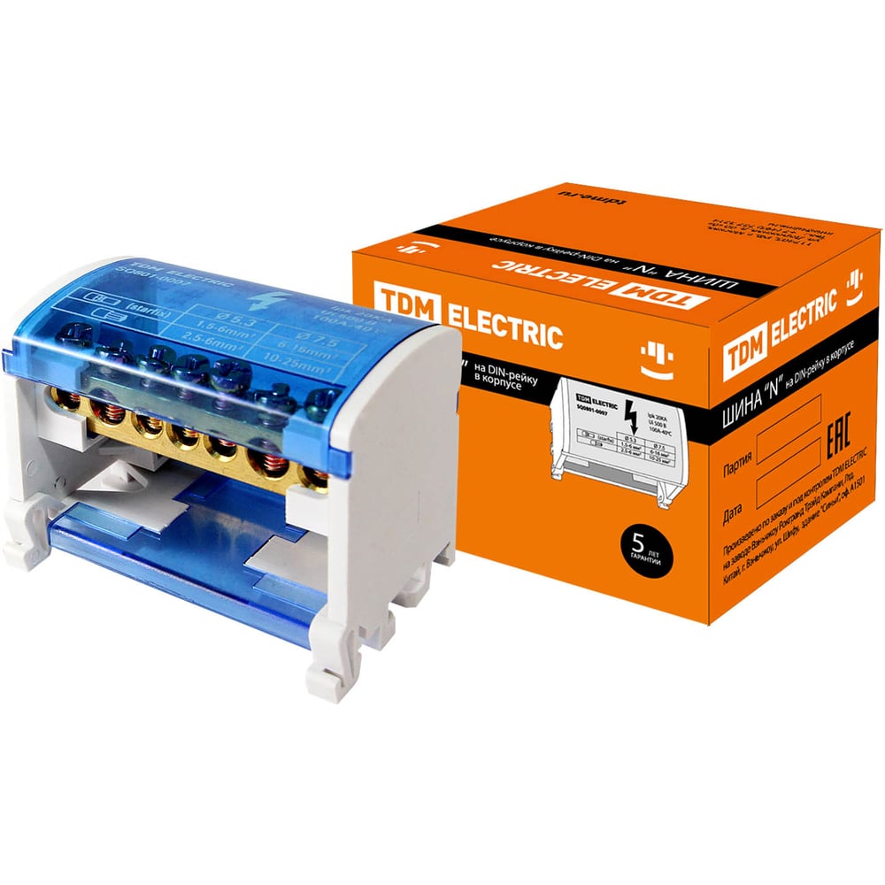 Изображение товара Шина TDM ELECTRIC N нулевая 2 полюса для DIN-рейки SQ0801-0007