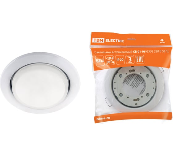 Изображение товара Встраиваемый светильник TDM ELECTRIC СВ 01-06 GX53 220 В 50 Гц белый SQ0359-0057