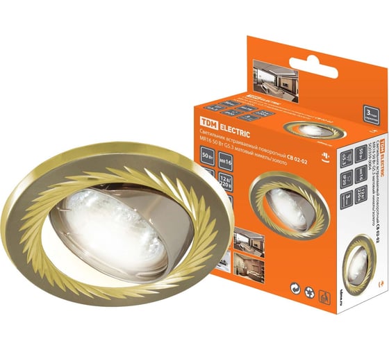 Изображение товара Встраиваемый светильник TDM ELECTRIC поворотный СВ 02-02 MR16 50Вт G5.3 матовый никель/золото SQ0359-0004