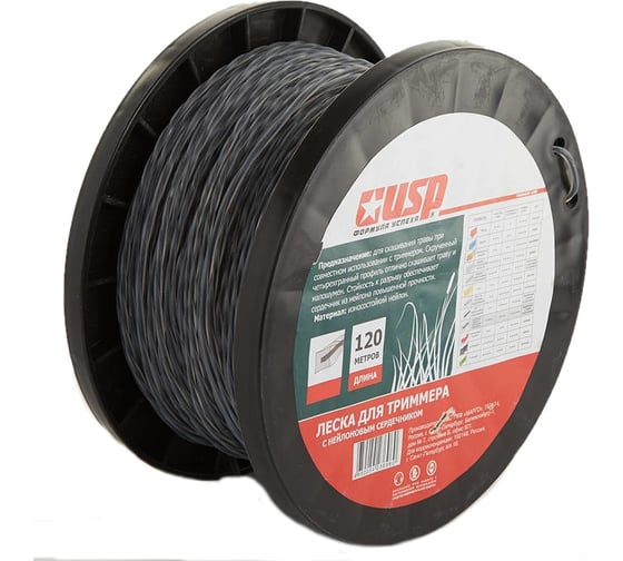 Изображение товара Леска для триммера (120 м, скрученный квадрат, 2.4 мм) с нейлоновым сердечником USP 78298