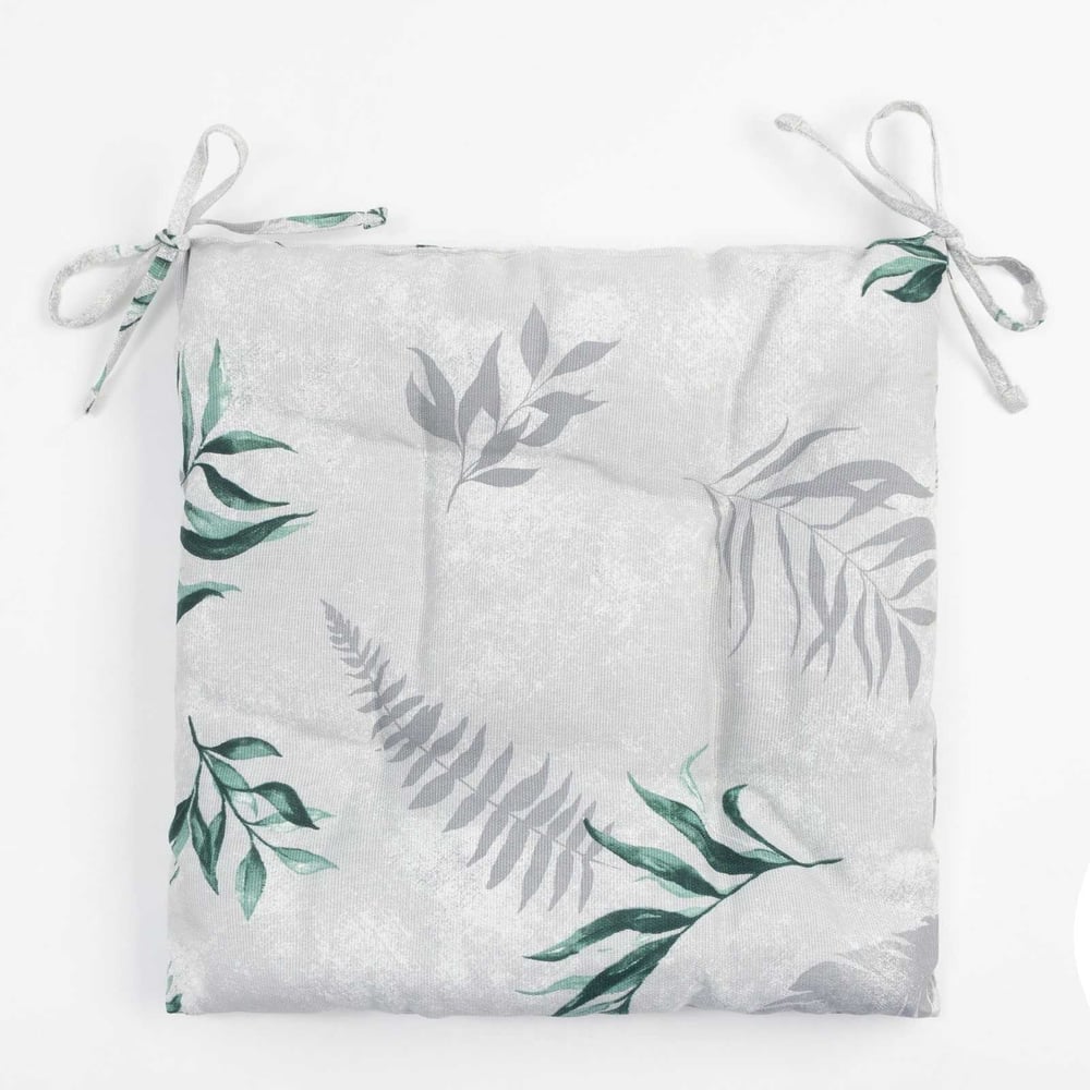 Изображение товара Сидушка на стул Доляна Tropics 42x42x7 см хлопок синтепон серо-зеленая