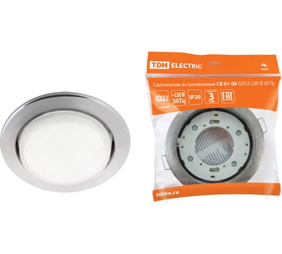 Изображение товара Встраиваемый светильник TDM ELECTRIC СВ 01-06, GX53, 220В, 50Гц, хром SQ0359-0058
