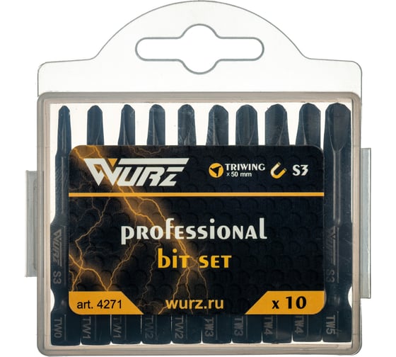 Изображение товара Набор бит TriWing 50 мм, S3, 10 шт WURZ 4271