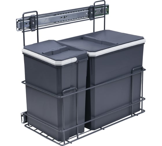 Изображение товара Корзина для мусора выдвижная 15+6 л, боковое крепление, с доводчиком, графит PL 95601