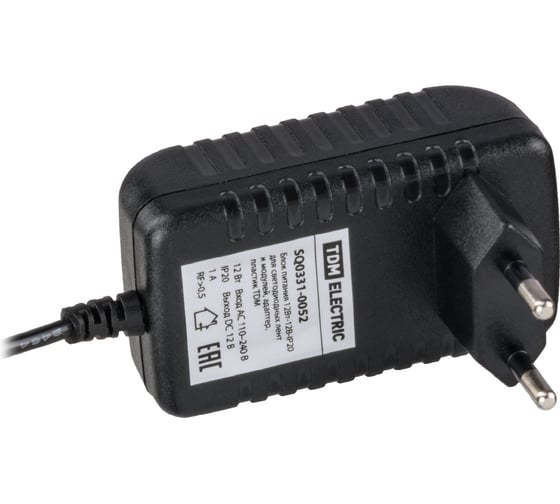 Изображение товара Блок питания для светодиодных лент и модулей 12v 12Вт TDM ELECTRIC 12В, IP20, адаптер, пластик SQ0331-0052