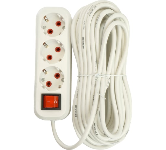 Изображение товара Трехместный удлинитель STEKKER hm07-31-07 с заземлением, с выключателем, 3x1мм2, 7м, серия home (у16а-002), белый 49356