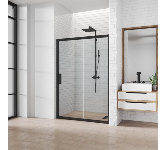 Изображение товара Дверь в душевую нишу GuteWetter gwmpkb019d2 115x200 см, профиль черный матовый, стекло бесцветное закаленное 6 мм 4698031924646