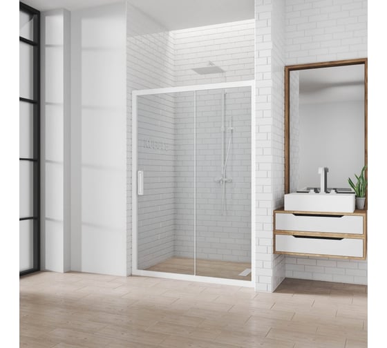 Изображение товара Дверь в душевую нишу GuteWetter gwmpkb019d2 125x200 см, профиль белый матовый, стекло бесцветное закаленное 6 мм 4698031635917