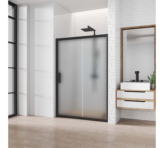 Изображение товара Дверь в душевую нишу GuteWetter gwmpkb019d2 135x200 см, профиль черный матовый, стекло матовое закаленное 6 мм 4698031924875