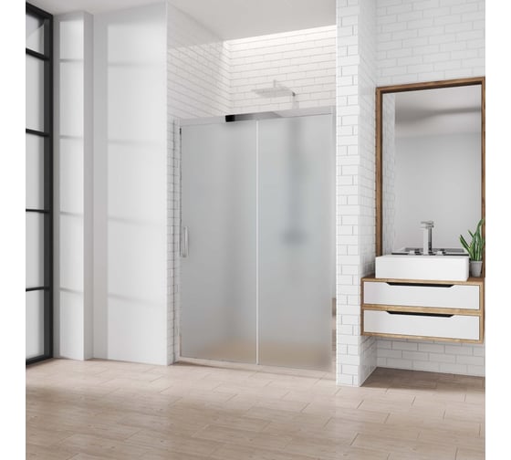 Изображение товара Дверь в душевую нишу GuteWetter gwmpkb019d2 140x200 см, профиль хром блестящий, стекло матовое закаленное 6 мм 4698031924509