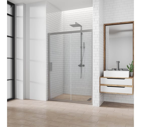 Изображение товара Дверь в душевую нишу GuteWetter gwmpkb019d2 150x200 см, профиль хром матовый, стекло бесцветное закаленное 6 мм 4698031923953