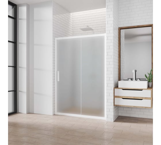 Изображение товара Дверь в душевую нишу GuteWetter gwmpkb019d2 155x200 см, профиль белый матовый, стекло матовое закаленное 6 мм 4698031636167