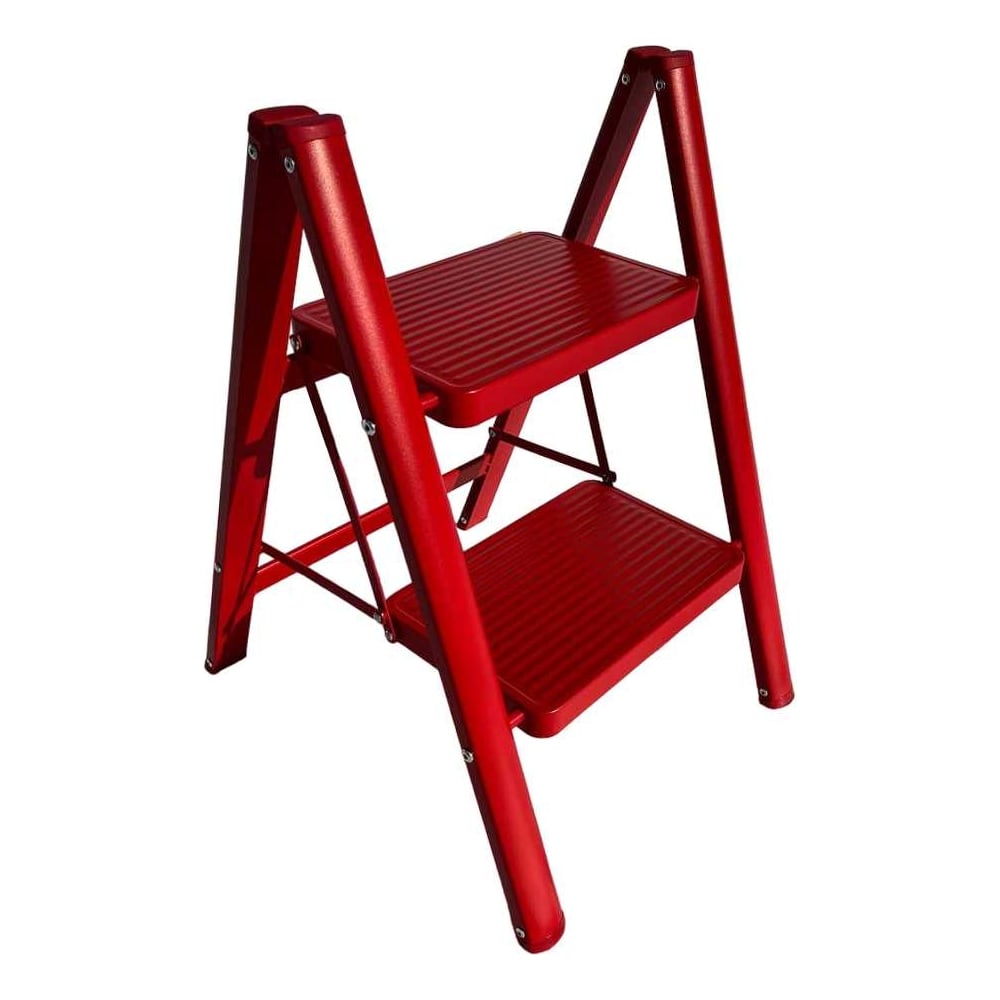 Изображение товара Стальная стремянка АЛЮБЭСТ 2 ступени, рабочая высота 44 см, красная