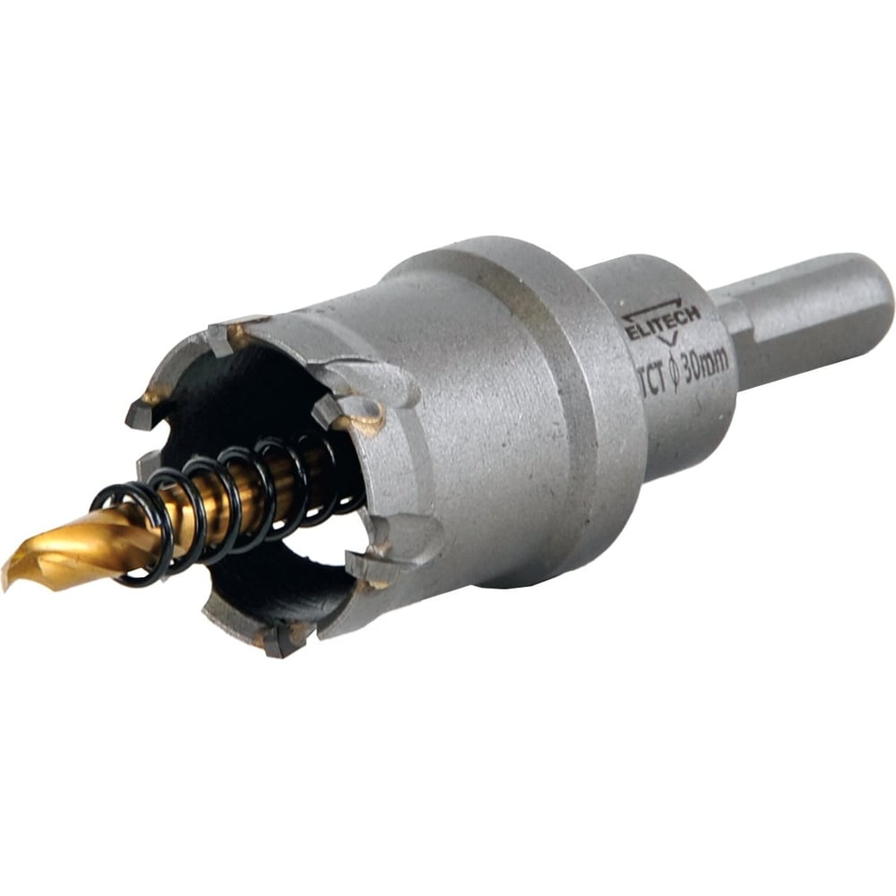 Изображение товара Коронка по металлу твердосплавная ELITECH 30 мм с хвостовиком и держателем