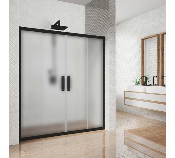 Изображение товара Дверь в душевую нишу GuteWetter gwmpkb019d4 205x200 см, профиль черный матовый, стекло матовое закаленное 6 мм 4698031926176