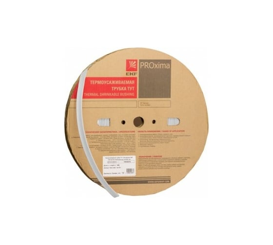 Изображение товара Термоусаживаемая трубка EKF ТУТ, 20/10, белая, рулон, 100 м PROxima tut-20-w