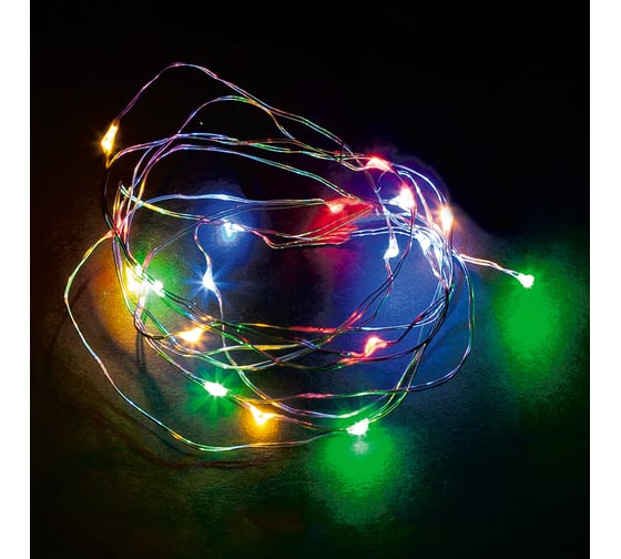Изображение товара Гирлянда FERON 20 LED, мульти, батарейки 2АА, IP 20, шнур 0,5м, CL570 32363