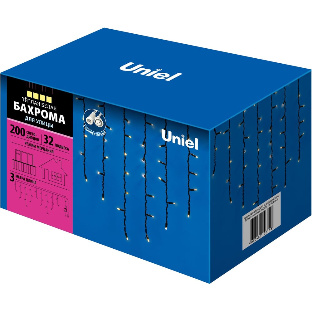 Изображение товара Светодиодная бахрома с эффектом мерцания Uniel IP67 3м теплый белый