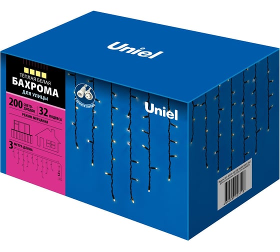 Изображение товара Светодиодная бахрома с эффектом мерцания Uniel ULD-B3010-200/TBK WARM WHITE, IP67, UL-00003934