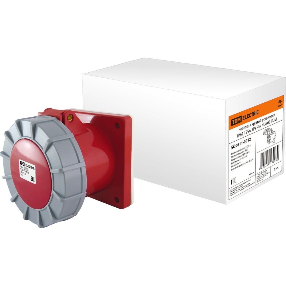 Изображение товара Розетка TDM ELECTRIC скрытая IP67 125А 3Р РЕ N 380В