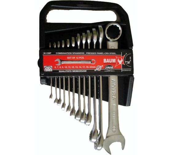 Изображение товара Набор ключей комбинированных BAUM пластиковый держатель, 12 предметов, 6мм - 22мм 30-12MP