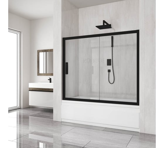 Изображение товара Шторка на ванну GuteWetter gwmpkb019p2 160x150 см, профиль черный матовый, стекло бесцветное закаленное 6 мм 4698031943654