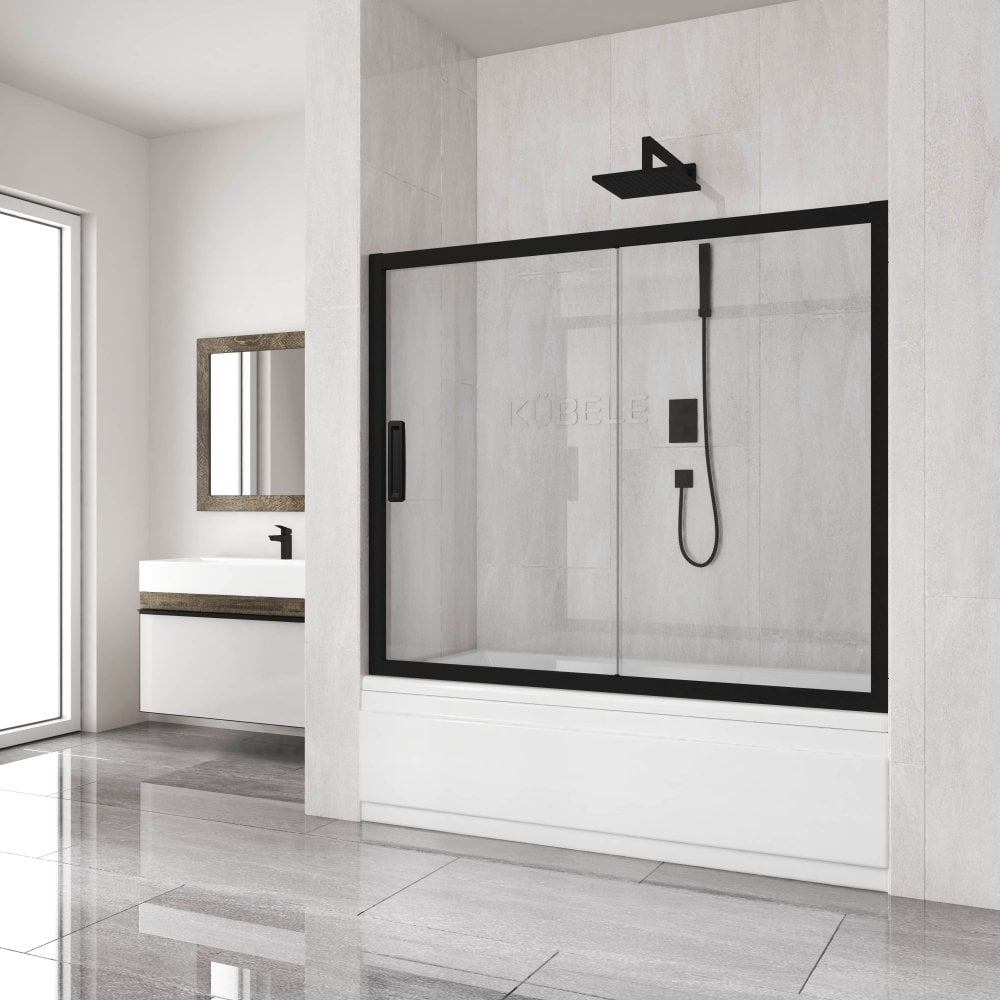 Изображение товара Шторка на ванну GuteWetter 150x150 см раздвижная черный матовый профиль закаленное стекло