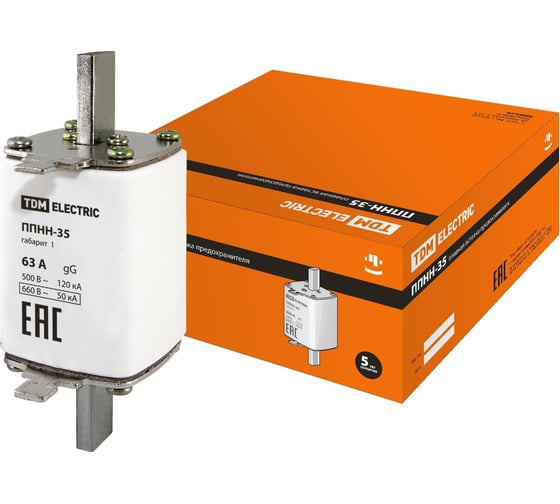 Изображение товара Предохранитель ППНН-35 TDM ELECTRIC габ.1, 63А SQ0713-0019