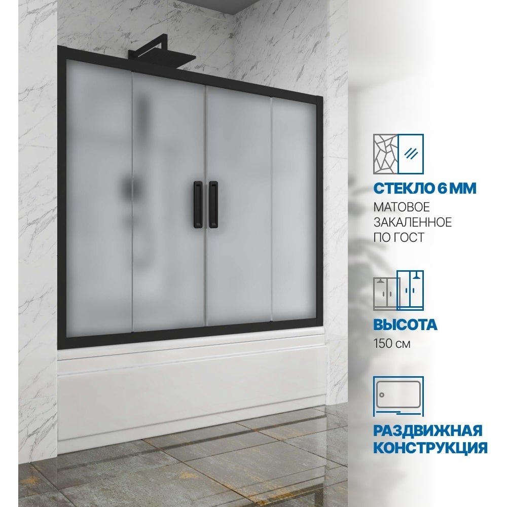 Изображение товара Шторка на ванну GuteWetter gwmpkb019p4 135x150 см черный матовый