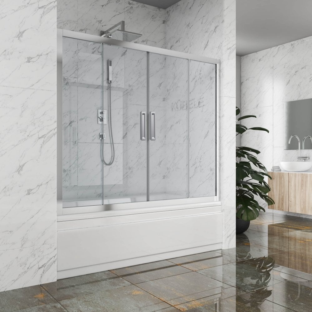 Изображение товара Шторка для ванной GuteWetter 300x150 см закаленное стекло, раздвижная хромированные профиль