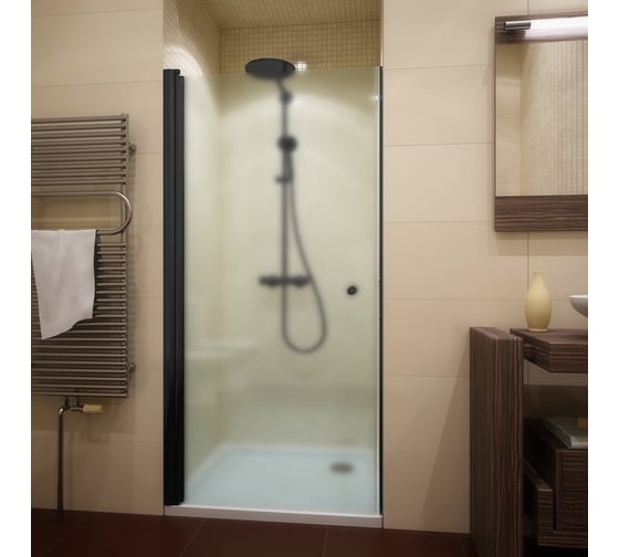 Изображение товара Дверь в душевую нишу GuteWetter gwmpkb020d601t 75x200 см, профиль черный матовый, стекло матовое закаленное 6 мм 4698032581749