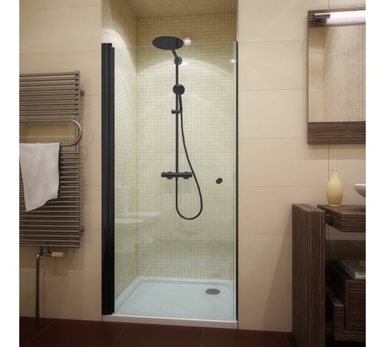 Изображение товара Дверь в душевую нишу GuteWetter gwmpkb020d601t 80x200 см, профиль черный матовый, стекло бесцветное закаленное 6 мм 4698032581817