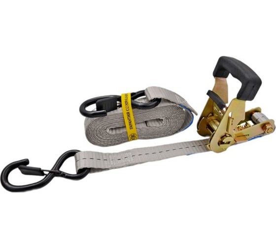 Изображение товара Стяжной ремень UVE 0.75/1.5 т, 4 м, 25 мм, S-крюк с фиксатором, ERGO, светло-серый RS2-25-2000-4-ergo-fix