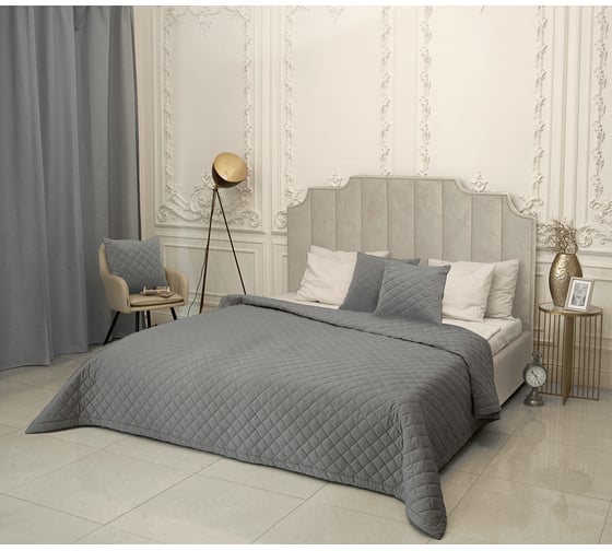 Изображение товара Покрывало ТЕКСТИЛЬ Бархат 220x240 см серый 37930