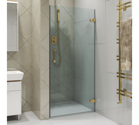Изображение товара Дверь в душевую нишу GuteWetter gwmplxd001-6-07 80x190 см, профиль золотой металлик, стекло бесцветное закаленное 6 мм, открывание двери правое 4698032748692