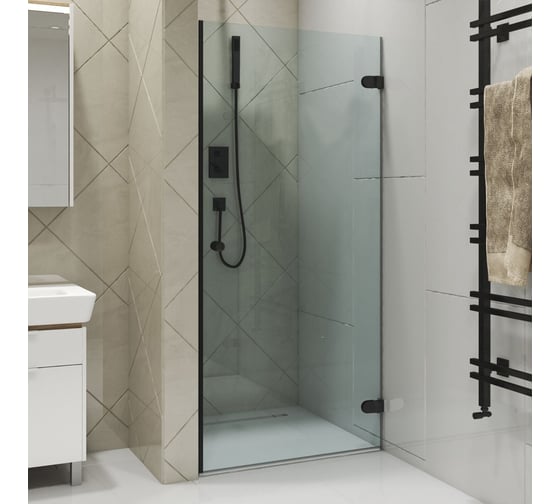 Изображение товара Дверь в душевую нишу GuteWetter gwmplxd001-6-07 85x190 см, профиль черный матовый, стекло бесцветное закаленное 6 мм, открывание двери правое 4698032750091